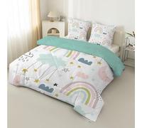 buyluhn Couette Arc-en-Ciel 140x200 4 Saisons, Couette Nuage Imprimée 1 Personne pour Lit 90x190 Enfant Fille Garçon, Edredon Duvet Vert Ete Hiver avec 2 Taies d'oreiller, Lavable en Machine