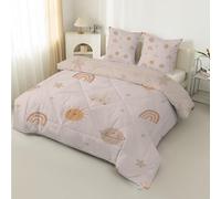 buyluhn Couette Arc-en-Ciel 140x200 4 Saisons, Couette Nuage Imprimée 1 Personne pour Lit 90x190 Enfant Fille Garçon, Edredon Duvet Beige Ete Hiver avec 2 Taies d'oreiller, Lavable en Machine