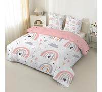 buyluhn Couette Arc-en-Ciel 140x200 4 Saisons, Couette Nuage Imprimée 1 Personne pour Lit 90x190 Enfant Fille Garçon, Edredon Duvet Rose Ete Hiver avec 2 Taies d'oreiller, Lavable en Machine