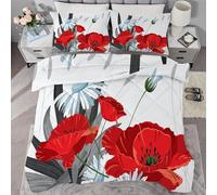 buyluhn Couette Imprimée 140x200 4 Saisons,Couette Fleurs 1 Personne pour Lit 90x190 Enfant, Edredon Duvet Rouge Ete Hiver avec 1 Taies d'oreiller, Lavable en Machine