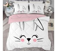 buyluhn Couette Imprimée 140x200 4 Saisons,Couette Lapin 1 Personne pour Lit 90x190 Enfant, Edredon Duvet Rose Ete Hiver avec 1 Taies d'oreiller, Lavable en Machine