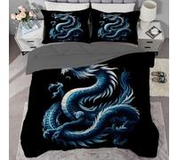 buyluhn Couette Imprimée 260x240 4 Saisons,Couette Dragon Adulte 2 Personnes Grande Taille, Edredon Duvet Noir Ete Hiver avec 2 Taies d'oreiller,Lavable en Machine