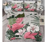 buyluhn Couette Imprimée 260x240 4 Saisons, Couette Fleur 2 Personnes Grande Taille, Edredon Duvet Plantes Tropical avec 2 Taies d'oreiller pour Ete Hiver Adulte, Lavable en Machine
