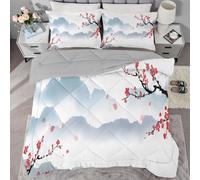 buyluhn Couette Imprimée 260x240 4 Saisons,Couette Fleur de Cerisier Adulte 2 Personnes Grande Taille, Edredon Duvet Montagnes Ete Hiver avec 2 Taies d'oreiller,Lavable en Machine