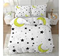 buyluhn Housse de Couette 140x200 éToiles Parure de Lit Motif Lune avec 2 Taies d'oreiller 65x65 cm Housse Couette Microfibre Linge de Lit 1 Personne Enfant Fermeture Éclair D3