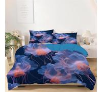 buyluhn Housse de Couette 140x200 Vie Marine Parure de Lit Motif MéDuses Mignonnes avec 2 Taies d'oreiller 65x65 cm Housse Couette Microfibre Linge de Lit 1 Personne Enfant Fermeture Éclair F&22