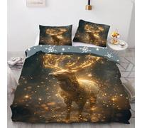 buyluhn Housse de Couette 200x200 Wapiti de NoëL, Parure de Lit 2 Personnes, Housse Couette ForêT Scandinave Réversible, Linge de Lit Fermeture Éclair avec 2 Taies d'oreiller 65x65 cm p38