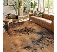 buyluhn Tapis Entrée 60x120 cm Carte du Monde Vintage - Paillasson Absorbant et Lavable - Design Boussole - pour Salon, Enfant Ado Adulte - Décoration Douce à Poils Ras QO-11