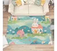 buyluhn Tapis Lapin Aux Fleurs Sauvages Lavable en Machine Tapis Salon 120x200 Poil Court, Tapis Cabine Descente de Lit Chambre Doux Tapis Sol Absorbant, Moquette Decoration Ado Adulte U-120