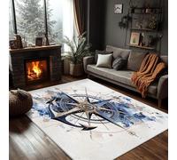 buyluhn Tapis Salon 100x200 cm Ancre et Boussole - Tapis D'Intérieur Doux à Poils Courts - Idéal Descente de Lit, Moquette Navigation pour Chambre - Décoration Tendance Adulte et Ado QS&5