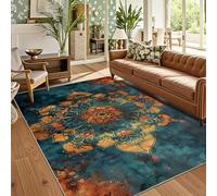 buyluhn Tapis Salon 120x120 cm Mandala Bohème - Lavable en Machine - Descente de Lit Abstrait Bleu pour Chambre - Décoration Tendance Adulte Ado - Moquette Confortable pour Sol QO-2