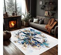 buyluhn Tapis Salon 120x180 cm Boussole - Tapis Doux à Poils Courts Navigation Lavable en Machine, Idéal Descente de Lit Chambre, Décoration Tendance Adulte et Ado QS&2