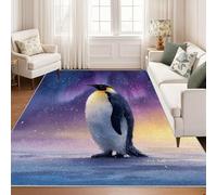 buyluhn Tapis Salon 160x200 cm Pingouin Grand Tapis Antidérapant Lavable Machine, Poils Courts Doux, Dessin Animé Violet Idéal Chambre Salon QD5