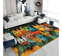 buyluhn Tapis Salon 200x200 cm Paysages Architecturaux - Grand Tapis à Poils Courts Jungle Lavable Machine - Idéal Salle à Manger Chambre - Doux et Absorbant - Descente de Lit Adulte Ado a&645