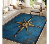 buyluhn Tapis Salon 200x300 cm Boussole en Métal - Grand Tapis Doux à Poils Courts Rétro Nautique Lavable Machine - pour Salle à Manger Chambre - Absorbant - Descente de Lit Adulte Ado QY13