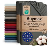 Buymax - 2 draps-Housses Enfant 60x120 cm - 100% Coton - Anthracite | Jersey doux et respirant, certifié OEKO-TEX, pour lit d’enfant, bonnet 15 cm et élastique intégral pour un maintien fiable.