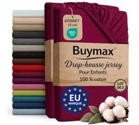 Buymax - 2 draps-Housses Enfant 60x120 cm - 100% Coton - Bordeaux | Jersey doux et respirant, certifié OEKO-TEX, pour lit d’enfant, bonnet 15 cm et élastique intégral pour un maintien fiable.