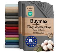 Buymax - 2 draps-Housses Enfant 60x120 cm - 100% Coton - Gris Anthracite | Jersey doux et respirant, certifié OEKO-TEX, pour lit d’enfant, bonnet 15 cm et élastique intégral pour un maintien fiable.