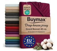 Buymax - Drap-Housse 140x200-160x220 cm - Grand Bonnet - Bordeaux | Jersey extensible 160 g/m², 97% coton 3% élasthanne, certifié OEKO-TEX, pour lits boxspring et à eau, bonnet 40 cm.
