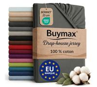 Buymax - Drap-Housse 140x200 cm - 100% Coton - Anthracite | Jersey doux et respirant, certifié OEKO-TEX, bonnet jusqu’à 25 cm et élastique intégral pour un maintien fiable.
