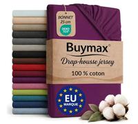 Buymax - Drap-Housse 140x200 cm - 100% Coton - Aubergine | Jersey doux et respirant, certifié OEKO-TEX, bonnet jusqu’à 25 cm et élastique intégral pour un maintien fiable.