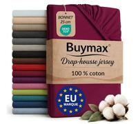 Buymax - Drap-Housse 140x200 cm - 100% Coton - Bordeaux | Jersey doux et respirant, certifié OEKO-TEX, bonnet jusqu’à 25 cm et élastique intégral pour un maintien fiable.