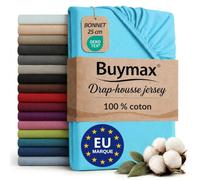 Buymax - Drap-Housse 140x200 cm - 100% Coton - Turquoise | Jersey doux et respirant, certifié OEKO-TEX, bonnet jusqu’à 25 cm et élastique intégral pour un maintien fiable.
