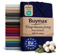 Buymax® Drap-Housse 60x120 cm en Jersey 100% Coton pour Lit d’Enfant - Hauteur de Matelas Jusqu’à 15 cm, Couleur Bleu Marine