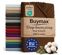 Buymax - Drap-Housse Enfant 60x120 cm - 100% Coton - Marron Chocolat | Jersey doux et respirant, certifié OEKO-TEX, pour lit d’enfant, bonnet 15 cm et élastique intégral pour un maintien fiable.