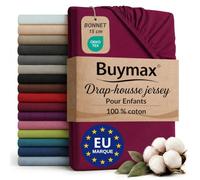 Buymax - Drap-Housse pour Enfant 60x120 cm - 100% Coton - Bordeaux | Jersey doux et respirant, certifié OEKO-TEX, pour lit d’enfant, bonnet 15 cm et élastique intégral pour un maintien fiable.