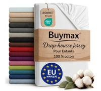 Buymax - Drap-Housse pour Enfant 70x140 cm - 100% Coton - Blanc | Jersey doux et respirant, certifié OEKO-TEX, pour lit d’enfant, bonnet 15 cm et élastique intégral pour un maintien fiable.