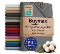 Buymax - Drap-Housse pour Enfant 70x140 cm - 100% Coton - Gris Anthracite | Jersey doux et respirant, certifié OEKO-TEX, pour lit d’enfant, bonnet 15 cm et élastique intégral pour un maintien fiable.