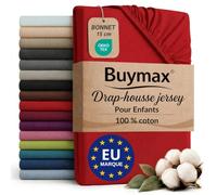 Buymax - Drap-Housse pour Enfant 70x140 cm - 100% Coton - Rouge | Jersey doux et respirant, certifié OEKO-TEX, pour lit d’enfant, bonnet 15 cm et élastique intégral pour un maintien fiable.