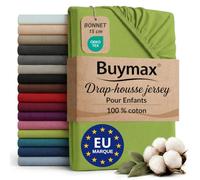 Buymax - Drap-Housse pour Enfant 70x140 cm - 100% Coton - Vert Pomme | Jersey doux et respirant, certifié OEKO-TEX, pour lit d’enfant, bonnet 15 cm et élastique intégral pour un maintien fiable.