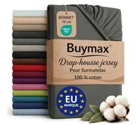Buymax - Drap-Housse Surmatelas 180x200 cm - 100% Coton - Anthracite | Jersey doux et respirant, certifié OEKO-TEX, bonnet jusqu’à 10 cm, idéal pour surmatelas et maintien sans plis.