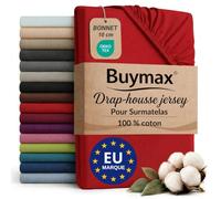 Buymax - Drap-Housse Surmatelas 180x200 cm - 100% Coton - Rouge | Jersey doux et respirant, certifié OEKO-TEX, bonnet jusqu’à 10 cm, idéal pour surmatelas et maintien sans plis.