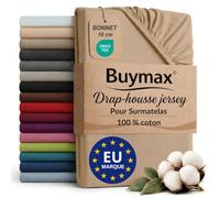 Buymax - Drap-Housse Surmatelas 180x200 cm - 100% Coton - Sable | Jersey doux et respirant, certifié OEKO-TEX, bonnet jusqu’à 10 cm, idéal pour surmatelas et maintien sans plis.