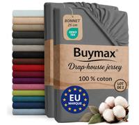 Buymax - Lot de 2 draps-Housses 100x200 cm - 100% Coton - Gris Anthracite | Jersey doux et respirant, certifié OEKO-TEX, bonnet jusqu’à 25 cm et élastique intégral pour un maintien fiable.