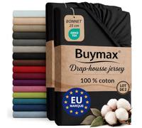 Buymax - Lot de 2 draps-Housses 100x200 cm - 100% Coton - Noir | Jersey doux et respirant, certifié OEKO-TEX, bonnet jusqu’à 25 cm et élastique intégral pour un maintien fiable.