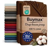 Buymax - Lot de 2 draps-Housses 140x200 cm - 100% Coton - Marron Chocolat | Jersey doux et respirant, certifié OEKO-TEX, bonnet jusqu’à 25 cm et élastique intégral pour un maintien fiable.