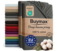 Buymax - Lot de 2 draps-Housses 160x200 cm - 100% Coton - Anthracite | Jersey doux et respirant, certifié OEKO-TEX, bonnet jusqu’à 25 cm et élastique intégral pour un maintien fiable.