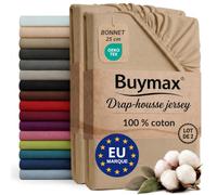 Buymax - Lot de 2 draps-Housses 80x200 cm - 100% Coton - Sable | Jersey doux et respirant, certifié OEKO-TEX, bonnet jusqu’à 25 cm et élastique intégral pour un maintien fiable.