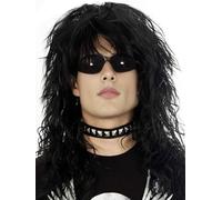 BUYOGET Perruque synthétique pour homme Mullet des années 70 et 80 Noir naturel 53,3 cm