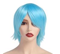 BUYOGET Perruques de cosplay courtes bleu clair naturel superposées droites 20,3 cm perruques de costume universelles pour homme femme Halloween