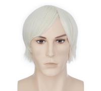 BUYOGET Perruques de cosplay courtes blondes blanches raides 20,3 cm pour homme et femme
