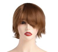 BUYOGET Perruques de cosplay courtes brunes naturelles superposées droites 20,3 cm perruques de costume universelles pour homme femme Halloween