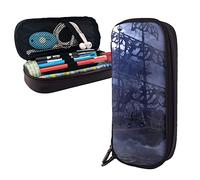 BUYQKANXX Trousse à crayons élégante en cuir - Organiseur de papeterie portable avec fermeture éclair - Trousse à crayons motif bateau pirate pleine lune - Trousse de rangement pour accessoires