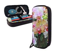 BUYQKANXX Trousse à crayons élégante en cuir - Organiseur de papeterie portable avec fermeture éclair - Trousse à crayons avec impression d'orchidées - Trousse de rangement pour les nécessités