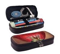 BUYQKANXX Trousse à crayons en cuir synthétique avec imprimé lèvres rouges « Getting Ready to Kiss A Frog » - Organiseur de papeterie compact et polyvalent avec fermeture éclair, Noir , Taille unique,