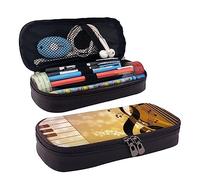 BUYQKANXX Trousse à crayons en cuir synthétique avec imprimé notes de musique piano violon - Organiseur de papeterie compact et polyvalent avec fermeture éclair, Noir , Taille unique, Trousse de